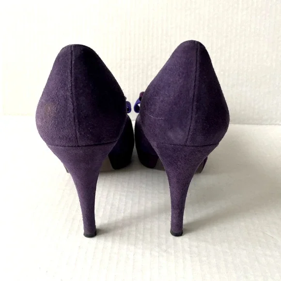 Stuart Weitzman Pump Platform Slim Heel Moda Purple Suede Peep Toe Bow 6.5
